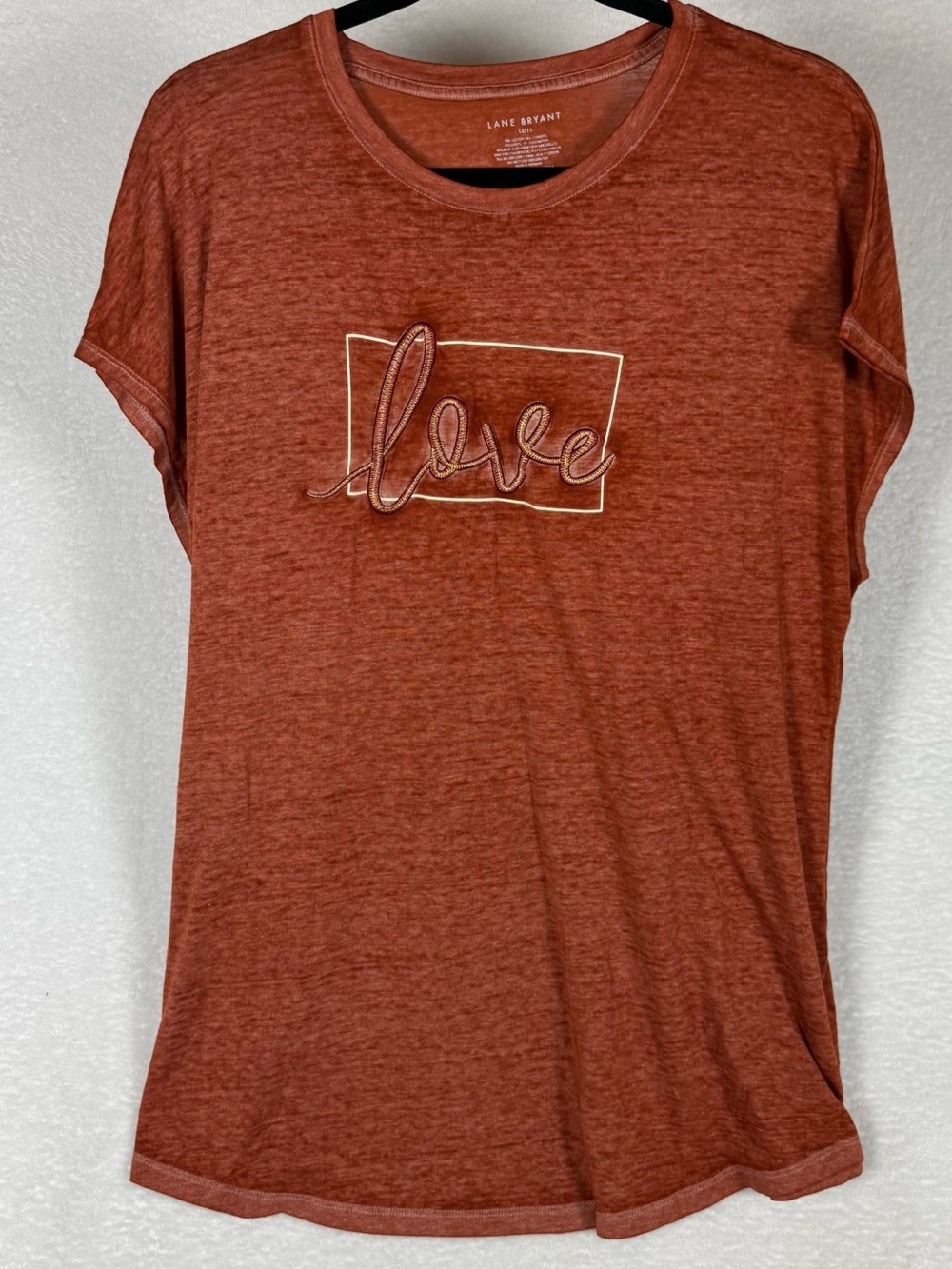 Lane Bryant Rust Orange 'Love' Short Sleeve Tee- lightweight- Size 14/16